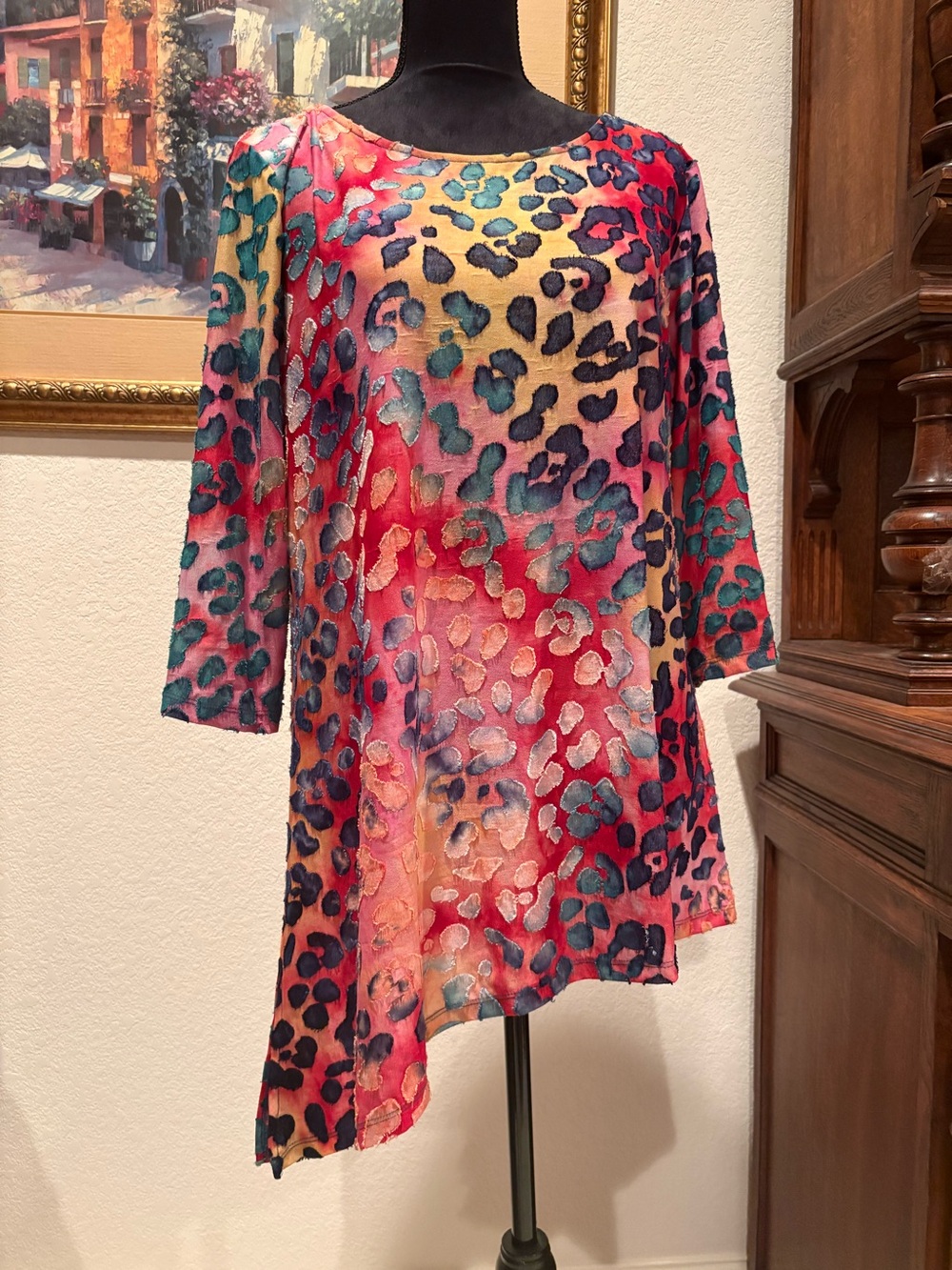 Vibrant Multicolor Burnout Fabric Leopard-Print Women’s Tunic  LP